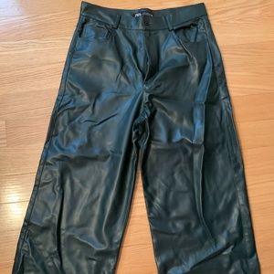 Green Wide Leg Leather Pants